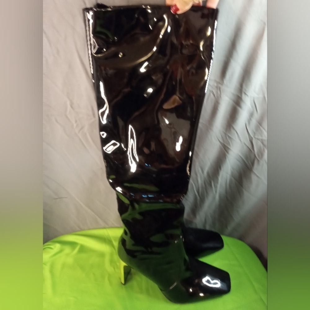 Source Unknown Shiny Black Over the Knee Boots